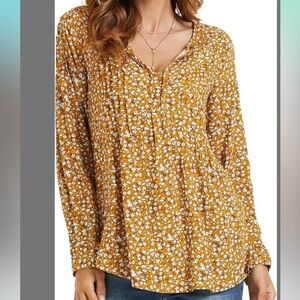 NWOT Suzanne Betro Floral Blouse - Brown and White